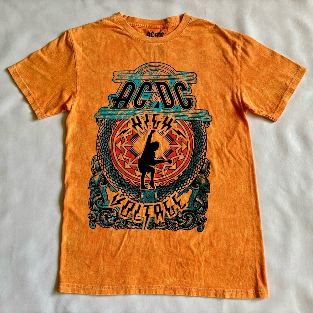 AC DC High Voltage T-Shirt Short Sleeve Cotton Orange Men’s Size M